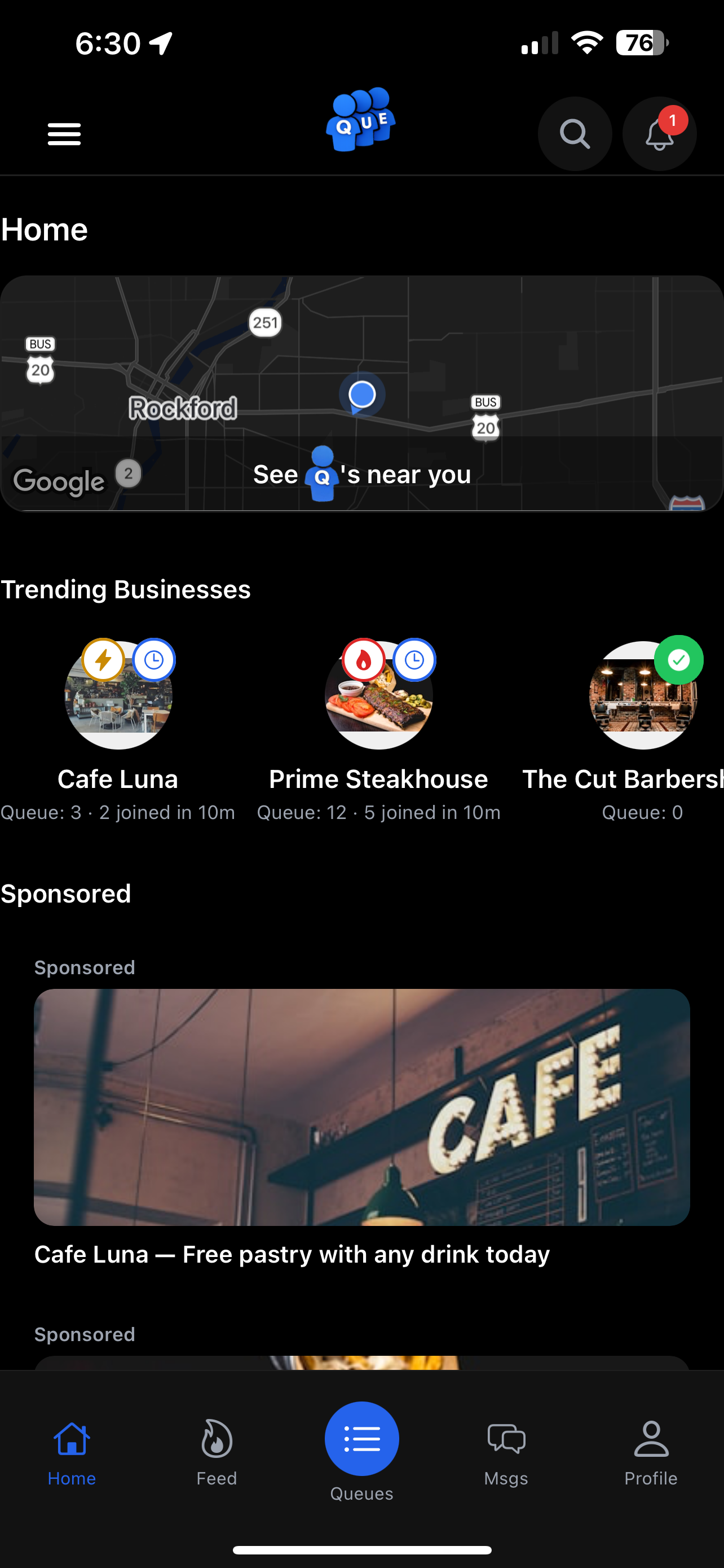 Discover map — Chicago, Blue Harbor Cafe, Metro Taco Truck, Urban Fade Barbershop